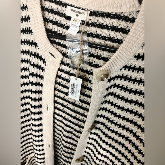 World Market Ivory and Black Stripe Cotton Cardigan with Pockets OS NWT - Picture 3 of 3